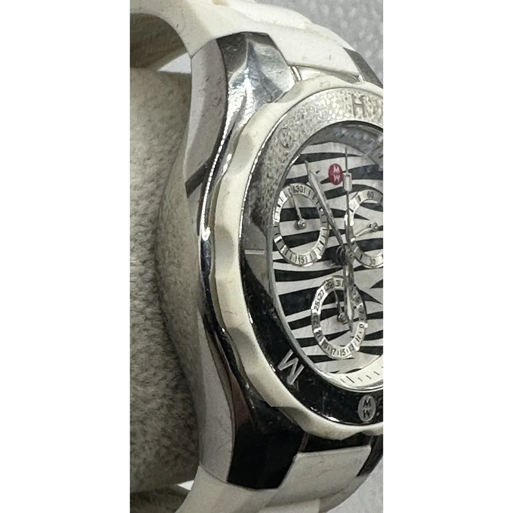 Michele MWW12F000055 Women's Analog Watch Zebra Dial Silver Tone‎ Black & White